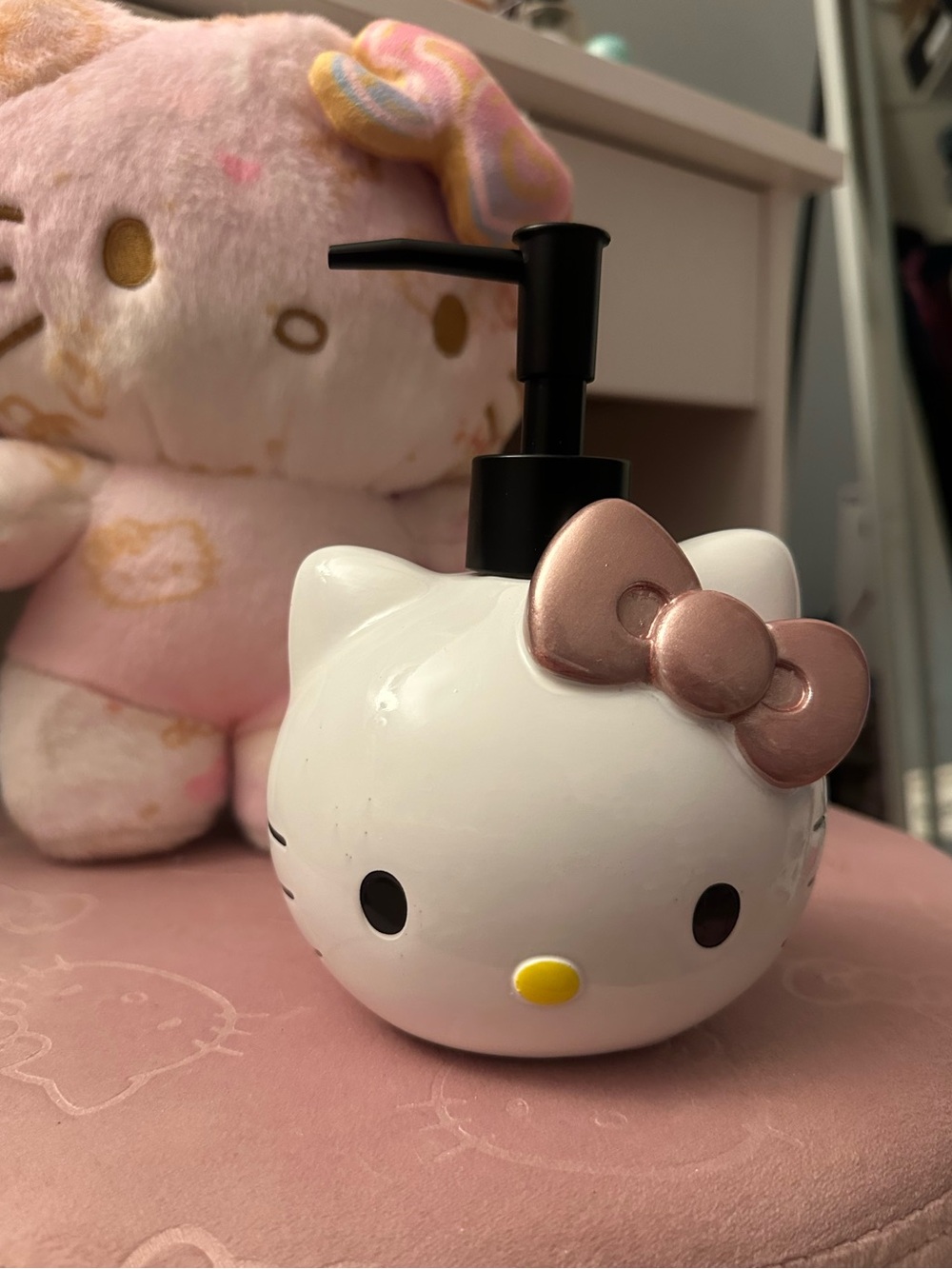 Hello Kitty White Ceramic Soap Dispenser with Metallic Pink Bow